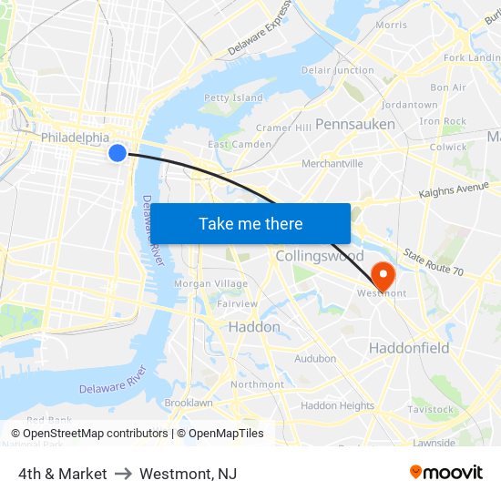 4th & Market to Westmont, NJ map