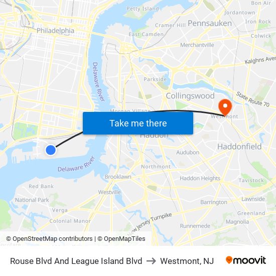 Rouse Blvd And League Island Blvd to Westmont, NJ map