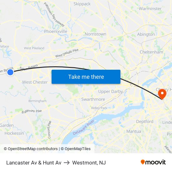 Lancaster Av & Hunt Av to Westmont, NJ map