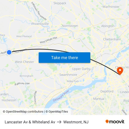 Lancaster Av & Whiteland Av to Westmont, NJ map