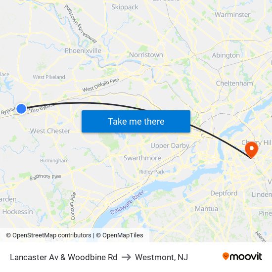 Lancaster Av & Woodbine Rd to Westmont, NJ map