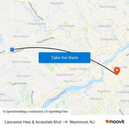 Lancaster Hwy & Arrandale Blvd to Westmont, NJ map