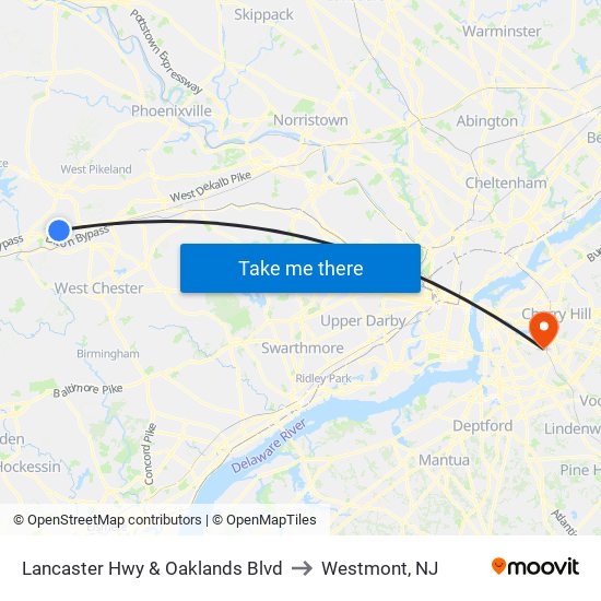 Lancaster Hwy & Oaklands Blvd to Westmont, NJ map