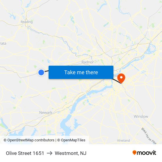 Olive Street 1651 to Westmont, NJ map
