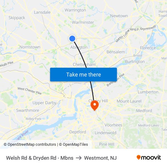 Welsh Rd & Dryden Rd - Mbns to Westmont, NJ map