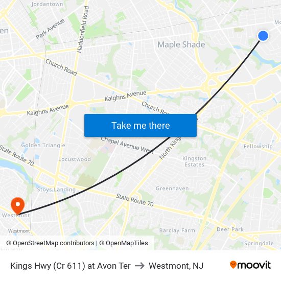 Kings Hwy (Cr 611) at Avon Ter to Westmont, NJ map