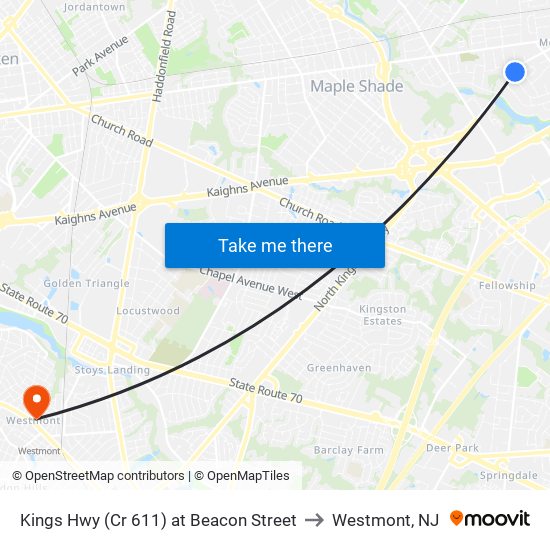 Kings Hwy (Cr 611) at Beacon Street to Westmont, NJ map