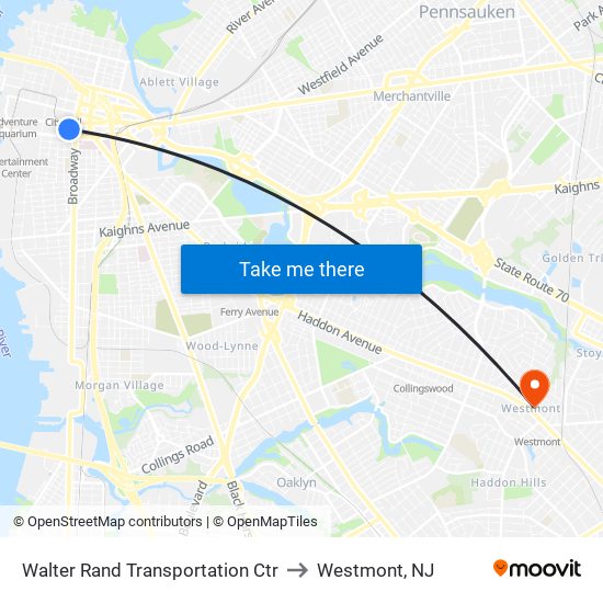 Walter Rand Transportation Ctr to Westmont, NJ map
