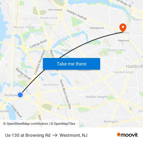 Us-130 at Browning Rd to Westmont, NJ map