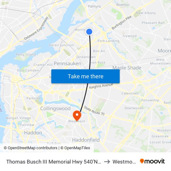 Thomas Busch III Memorial Hwy 540'N Of National H# to Westmont, NJ map