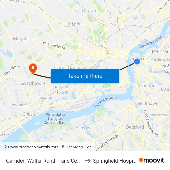 Camden Walter Rand Trans Center to Springfield Hospital map