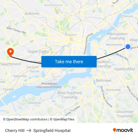 Cherry Hill to Springfield Hospital map