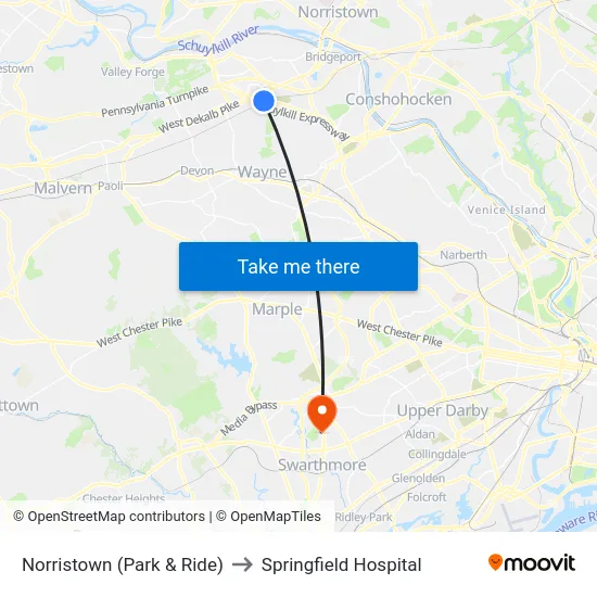 Norristown (Park & Ride) to Springfield Hospital map