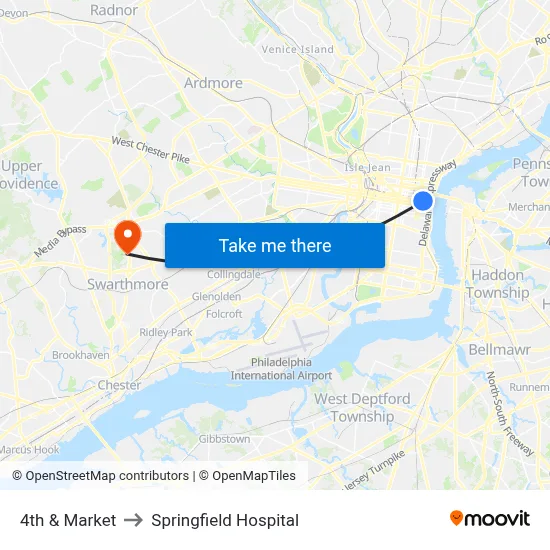 4th & Market to Springfield Hospital map