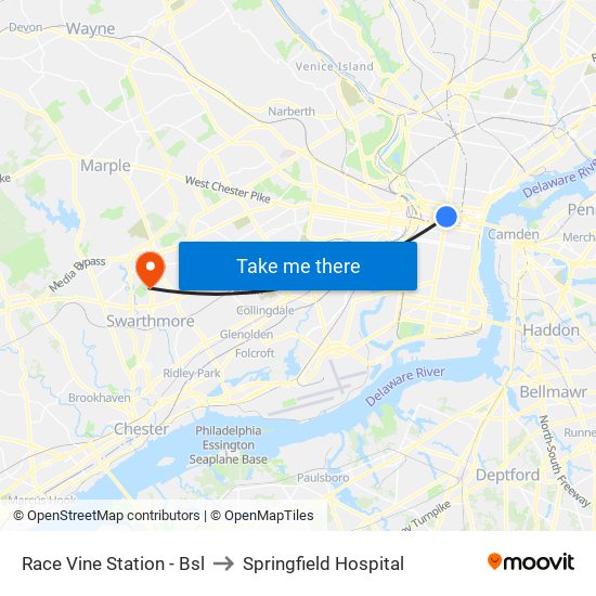 Race Vine Station - Bsl to Springfield Hospital map