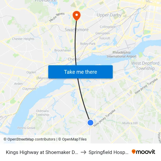 Kings Highway at Shoemaker Drive to Springfield Hospital map