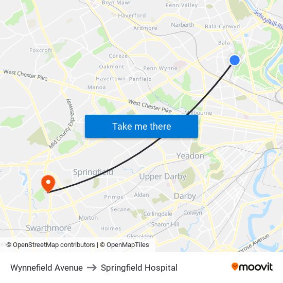 Wynnefield Avenue to Springfield Hospital map