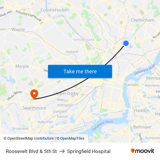 Roosevelt Blvd & 5th St to Springfield Hospital map