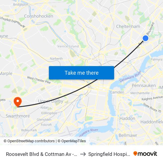 Roosevelt Blvd & Cottman Av - FS to Springfield Hospital map