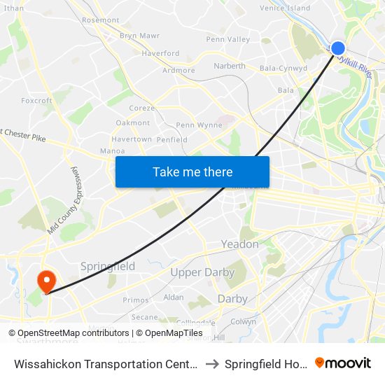 Wissahickon Transportation Center - Onsite to Springfield Hospital map