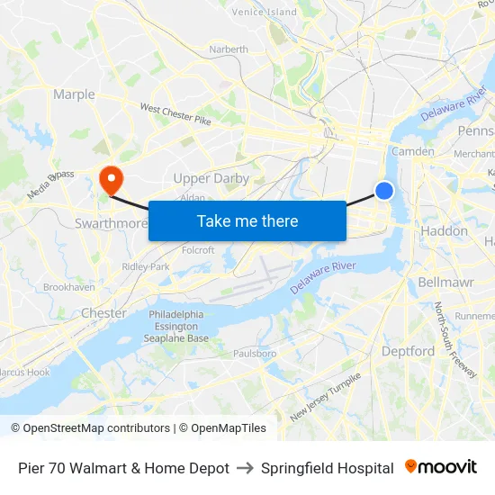 Pier 70 Walmart & Home Depot to Springfield Hospital map