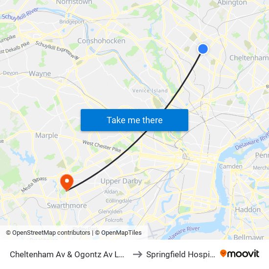 Cheltenham Av & Ogontz Av Loop to Springfield Hospital map