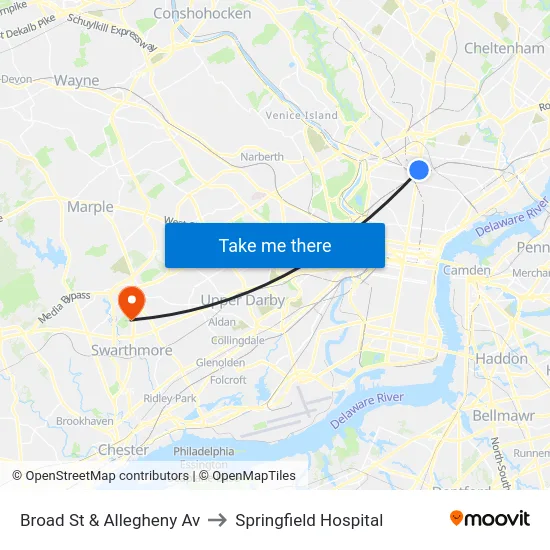 Broad St & Allegheny Av to Springfield Hospital map