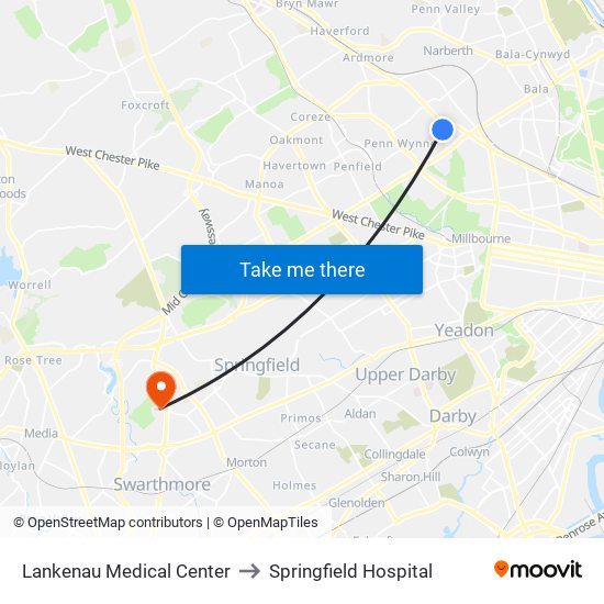 Lankenau Medical Center to Springfield Hospital map