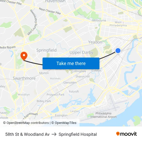 58th St & Woodland Av to Springfield Hospital map