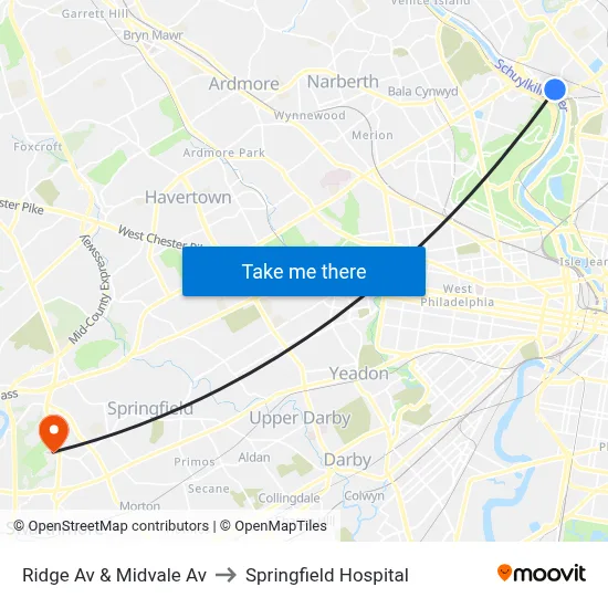 Ridge Av & Midvale Av to Springfield Hospital map