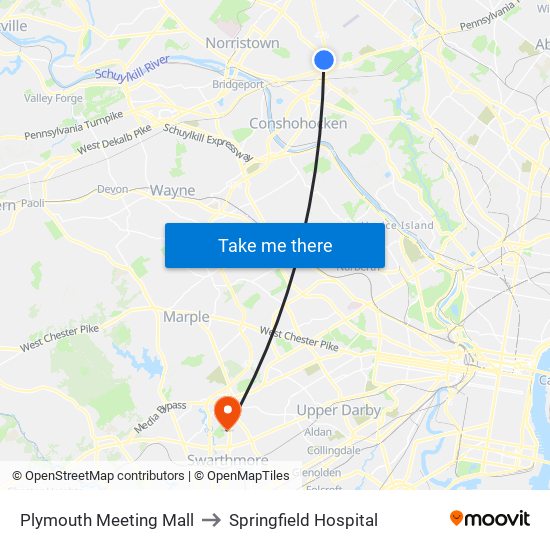 Plymouth Meeting Mall to Springfield Hospital map
