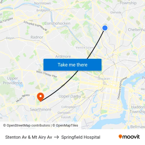 Stenton Av & Mt Airy Av to Springfield Hospital map