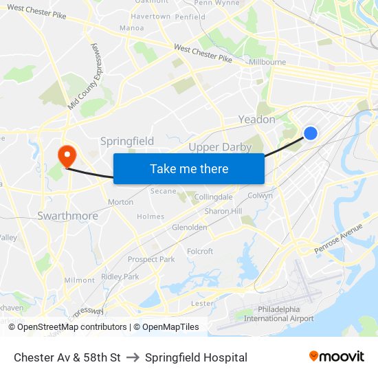 Chester Av & 58th St to Springfield Hospital map