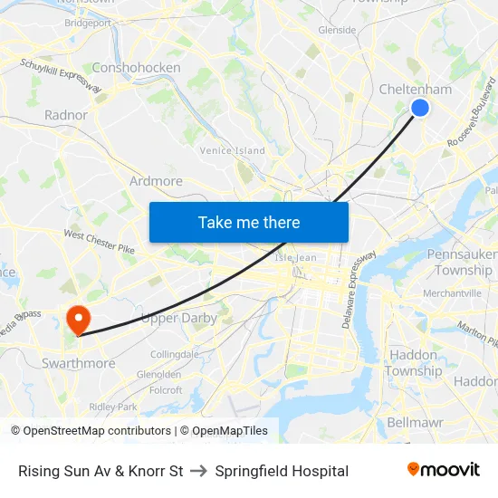 Rising Sun Av & Knorr St to Springfield Hospital map