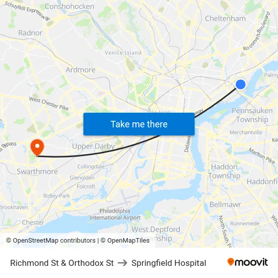 Richmond St & Orthodox St to Springfield Hospital map
