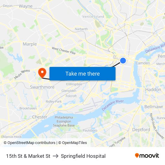 15th St & Market St to Springfield Hospital map