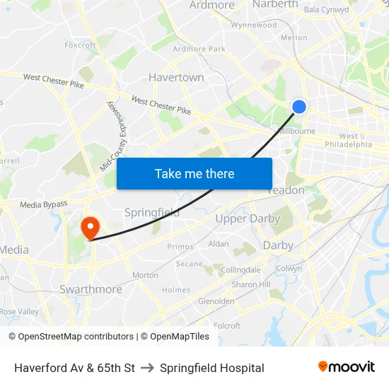 Haverford Av & 65th St to Springfield Hospital map