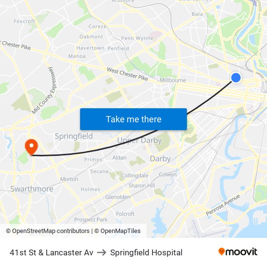 41st St & Lancaster Av to Springfield Hospital map