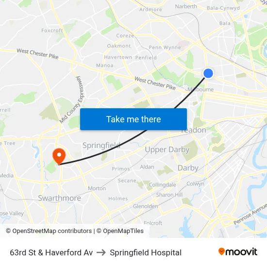 63rd St & Haverford Av to Springfield Hospital map