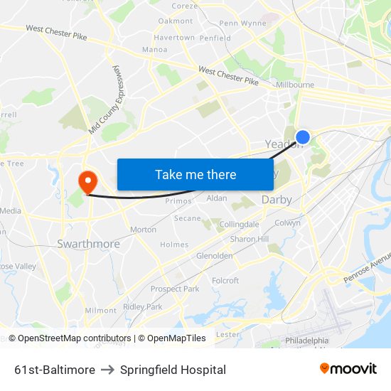 61st-Baltimore to Springfield Hospital map