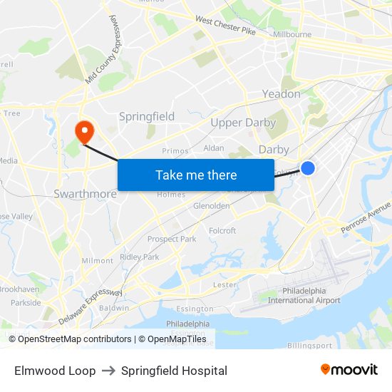 Elmwood Loop to Springfield Hospital map
