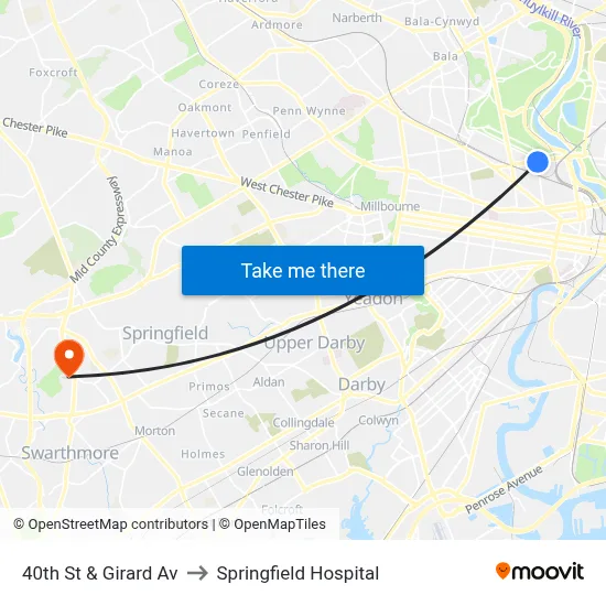 40th St & Girard Av to Springfield Hospital map