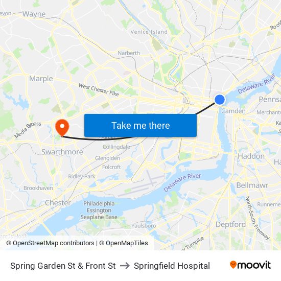 Spring Garden St & Front St to Springfield Hospital map
