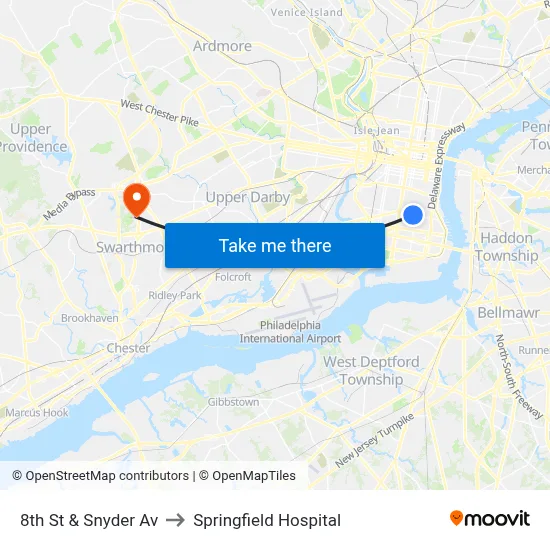 8th St & Snyder Av to Springfield Hospital map