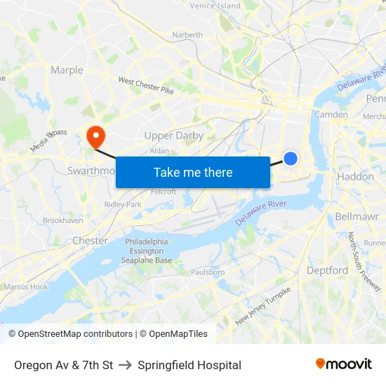 Oregon Av & 7th St to Springfield Hospital map