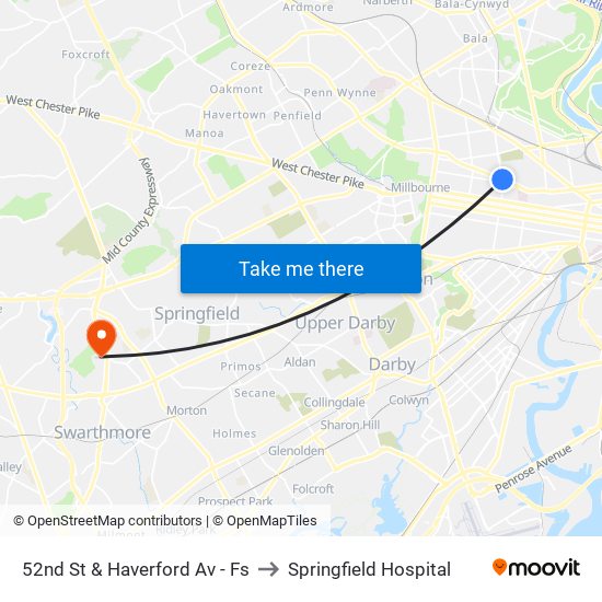 52nd St & Haverford Av - Fs to Springfield Hospital map