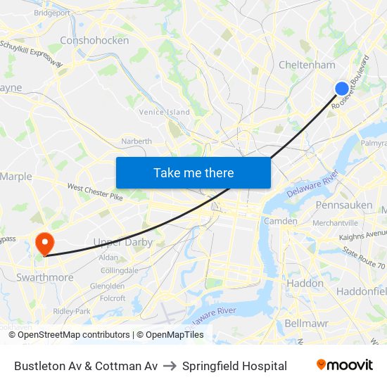 Bustleton Av & Cottman Av to Springfield Hospital map