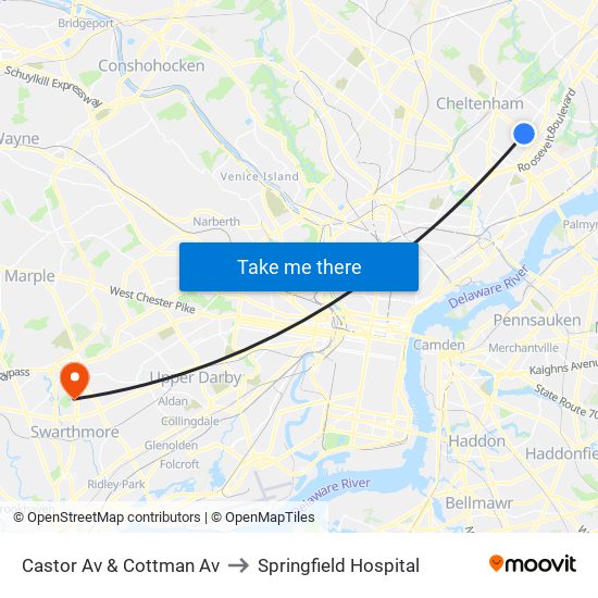 Castor Av & Cottman Av to Springfield Hospital map