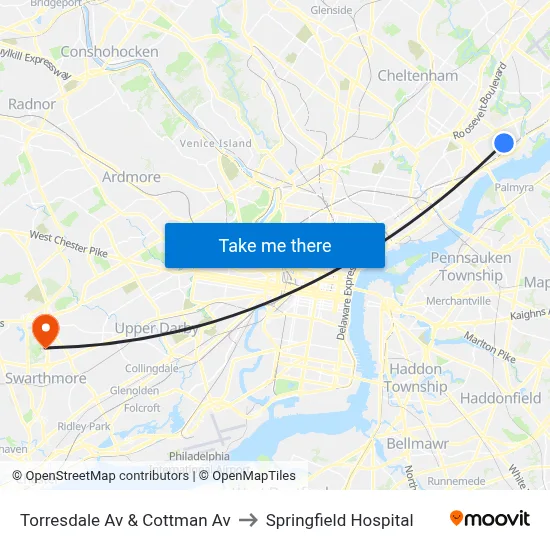 Torresdale Av & Cottman Av to Springfield Hospital map