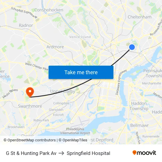 G St & Hunting Park Av to Springfield Hospital map